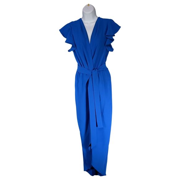 Amanda Uprichard Martinique Midi Belted Wrap Dress Blue Womens Small - Picture 1 of 4
